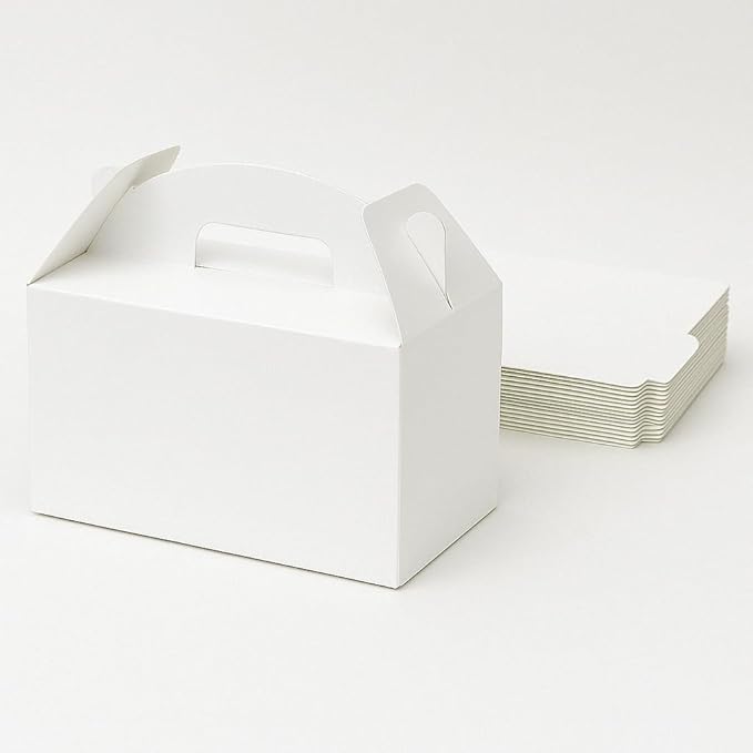 24Pack Large Party Favor Boxes,White Treat Boxes,XiePiPiPaper(9.45 * 5 * 5"),Large Goodie Boxes, Gable Gift Boxes with Handles,Candy Boxes for Kids Birthday Baby Shower Wedding Halloween Christmas.