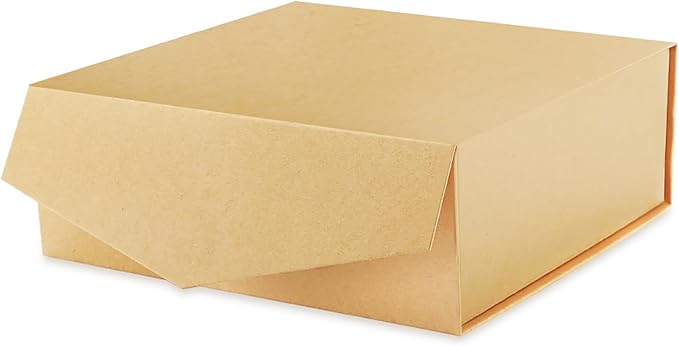 Gift Box with Lid 9x9x3.4 Inches, Kraft Groomsman Proposal Box with Magnetic Closure for All Occasion (Matte Kraft)
