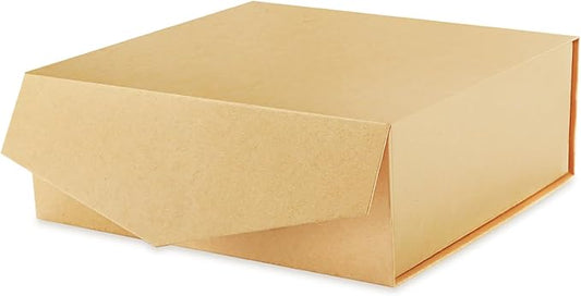 Gift Box with Lid 9x9x3.4 Inches, Kraft Groomsman Proposal Box with Magnetic Closure for All Occasion (Matte Kraft)