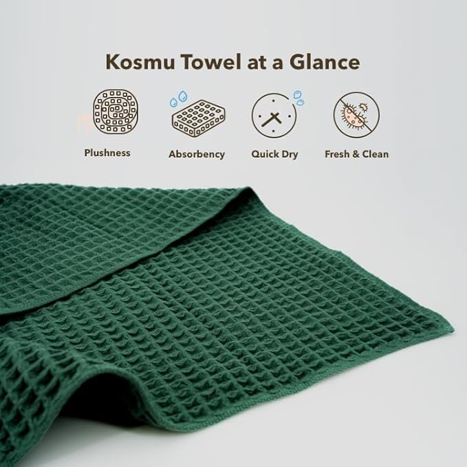 Luxury Japanese Cotton Silk Waffle Bath Towel | Plush, Absorbent, and Quick Dry (Forest Green, Face Towel, 16" x 16")