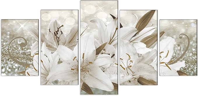 LUDUHU White Orchid Flowers Canvas Print - Abstract Floral Wall Art Painting Decor for Home Decoration Artwork Picture Bedroom (B,Oversize 40x20inch)