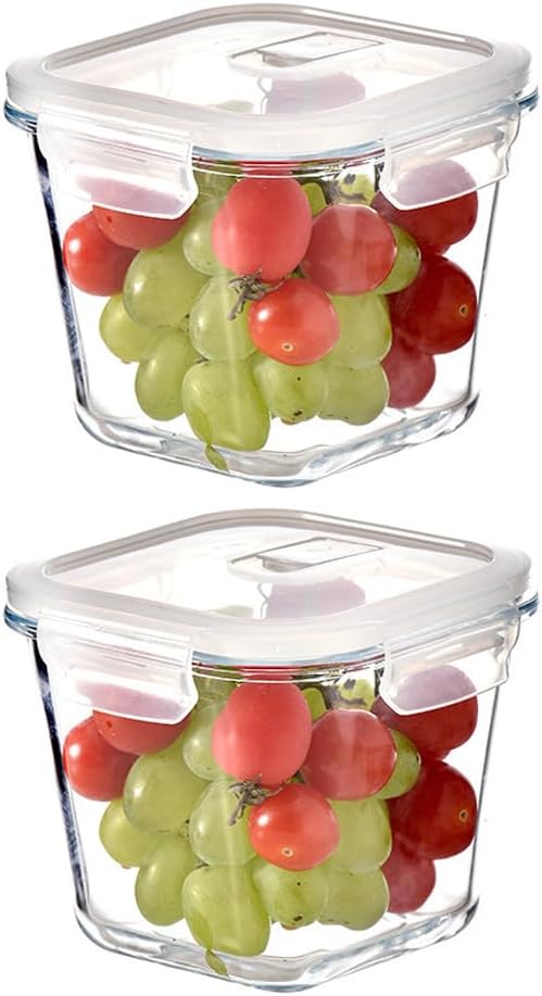 4 Cup Square Glass Food Storage Container with Lids, Square Glass Soup Container with Airtight Lids, 32 OZ Food Prep Bowls for Leftovers, Salad, Microwave、Fridge、Dishwasher Safe (2 Pack)