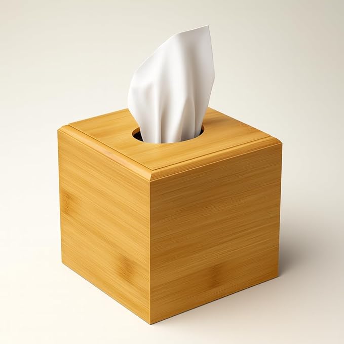 Premium Bamboo Tissue Box Cover – Modern Minimalist Wooden Tissue Box Holder with Sliding-Bottom for Easy Refill – Durable Eco-Friendly Home Decor Accessory for Bathroom, Bedroom, Office