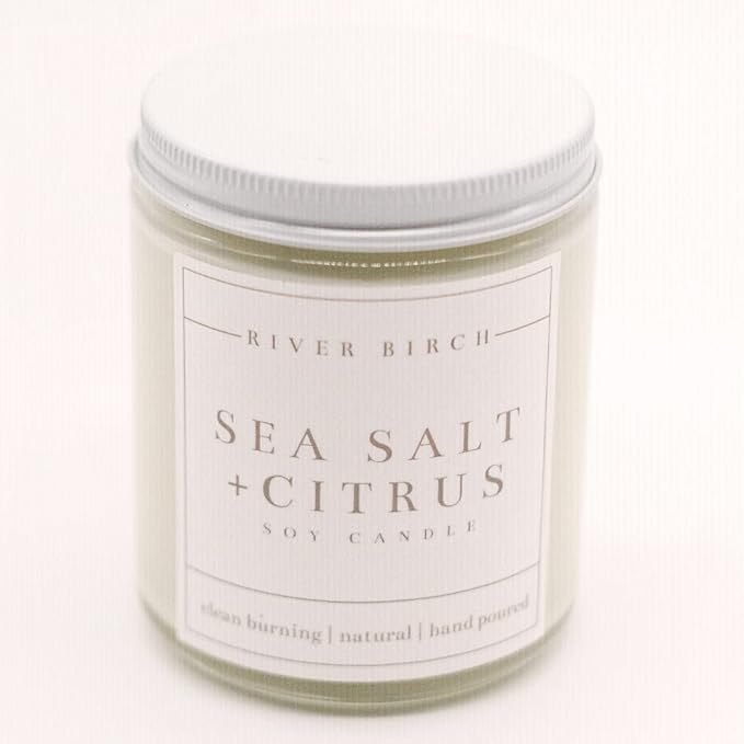 River Birch Candles Sea Salt & Citrus Scented Candle | Premium, All-Natural, Non-Toxic, Soy Candles | 8.5oz 40 Hr Burn Time | Cozy Relaxing Gifts for Home