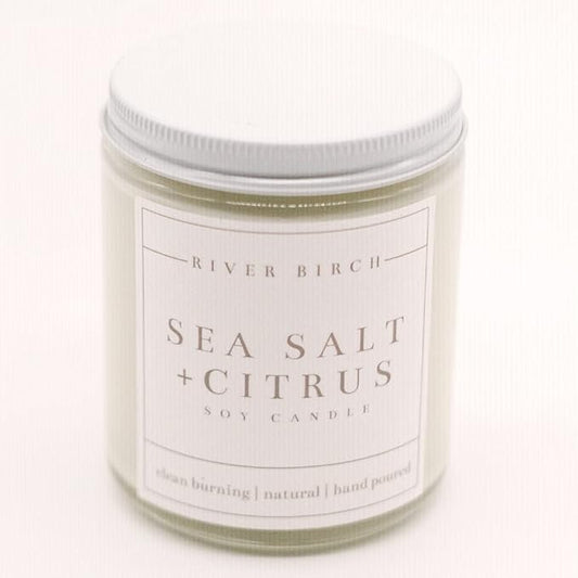 River Birch Candles Sea Salt & Citrus Scented Candle | Premium, All-Natural, Non-Toxic, Soy Candles | 8.5oz 40 Hr Burn Time | Cozy Relaxing Gifts for Home