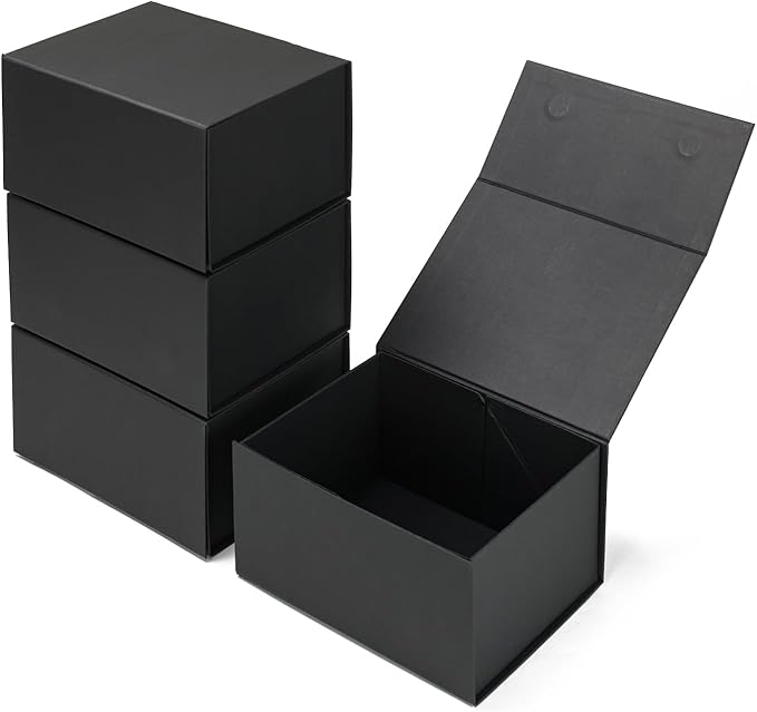 Ditwis 4 Pack 8x6x4 Inches Gift Boxes with Magnetic Closure Lids, Black Magnetic Box for Wedding, Groomsmen Bridesmaid Proposal, Birthdays, Mother's Day