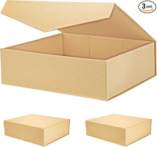 PACKHOME 17x14.5x5.5 Inches, 3 Extra Large Gift Boxes with Lids, Magnetic Closure Boxes for Clothes and Large Gifts (Kraft)