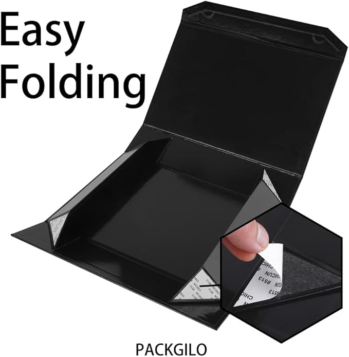 1 Pack Black Gift Boxes with Lids Small 12 x 8 x 2.7 Inches Clothes Gift Boxes for Presents Shirt Gift Boxes with Ribbon Magnetic Gift Boxes Bulk Cute Box for Packaging (Glossy Surface)