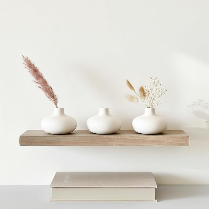 Carrot's Den - Set of 6 Nordic Minimalist White Ceramic Donut Bud Vases for Decor | Modern Boho Vases for Dry Flowers + House Plants | Wedding, Bookshelf, Home Decor, Coffee Table, Centerpiece (White)