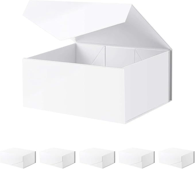 BLK&WH 6 Collapsible Gift Boxes 9x6.5x3.8 Inches, White Bridesmaid Proposal Boxes with Magnetic Closure Lids (Glossy White)