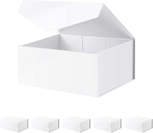 BLK&WH 6 Collapsible Gift Boxes 9x6.5x3.8 Inches, White Bridesmaid Proposal Boxes with Magnetic Closure Lids (Glossy White)