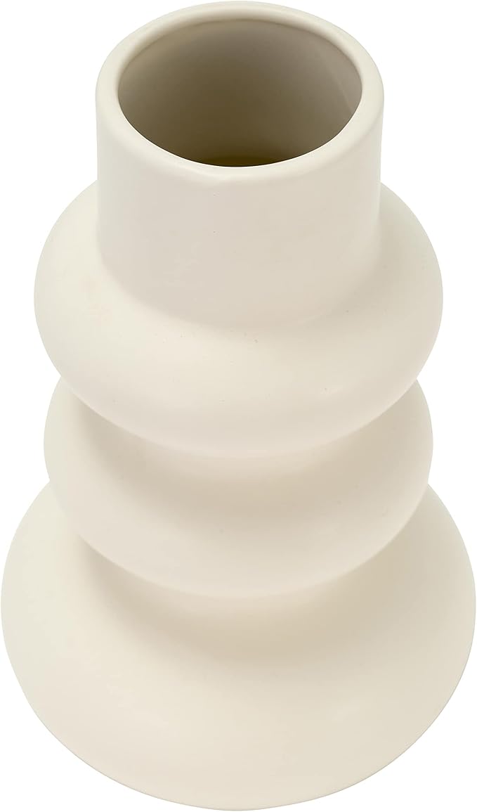 Sagebrook Home Stoneware Decorative Vase - Modern Sculptural Dolomite Flower Holder for Home & Office - 10" Ivory