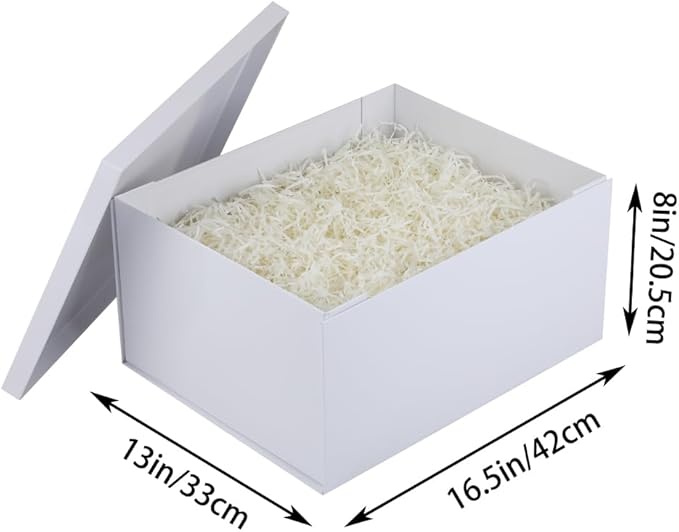 UoeRing 1Pcs White Extra Large gift box with lids 16.5×13×8 Inches gift boxes for presents,Birthday Box (include Ribbon, Paper Shred Filler Gift Card & Envelopes)