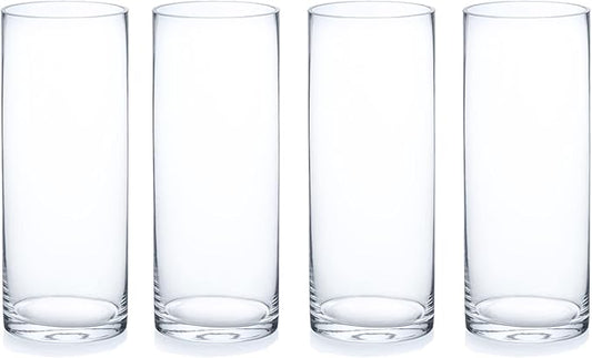 Enova Floral Clear Glass Flower Vase, 4W x 10H Inches Round Flower Vase, Pillar Candle Floating Candle Holders, Tall Cylinder Glass Vase for Flowers, Glass Vase for Home Decor, Wedding (Pack 4)