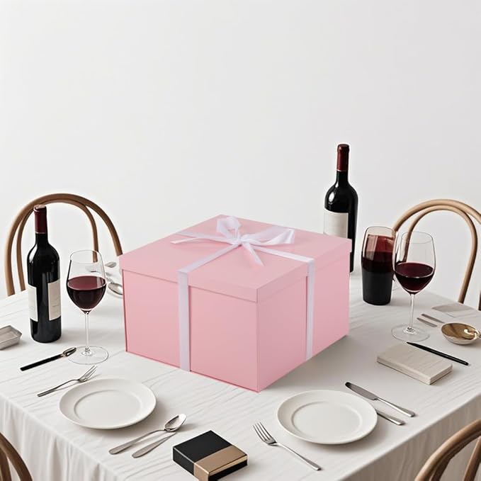 UoeRing 2Pcs Pink Extra Large gift box with lids 13×13×7 Inches gift boxes for presents,Birthday Box (include Ribbon, Paper Shred Filler Gift Card & Envelopes)