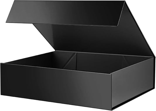PACKHOME Large Gift Box 13.5x10x3.5 Inches, Sturdy Shirt Box with Magnetic Lid for Multiple Occasions (Glossy Black)