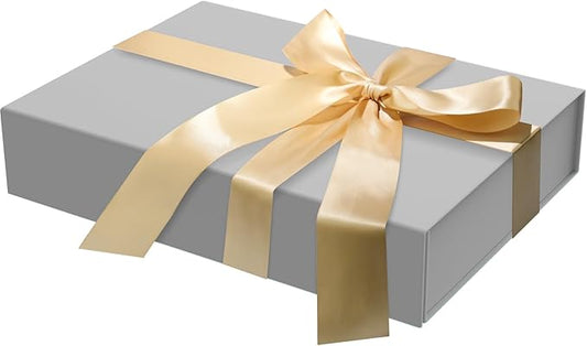 MOZRRO Gift Box 11.5 x 8.2 x 2.3 In Gift Boxes for Presents Magnetic Closure, Gift Boxes with Lids for Presents Birthday Luxury Jewelry T-shirts Gloves Scarves Books Clothes Gift Wrap - Silver