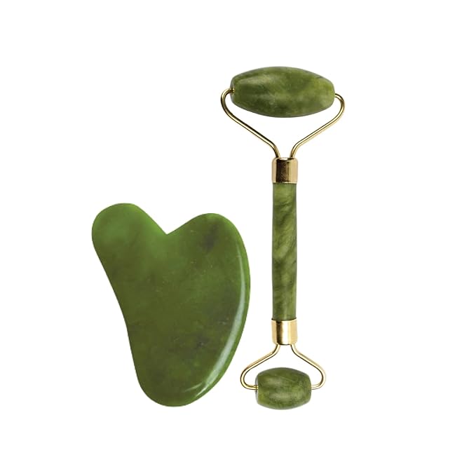 Saturn by GHC Authentic Rose Quartz Jade Roller & Gua Sha Set – Premium Facial Massage Tools for Skin Revitalization and Toning