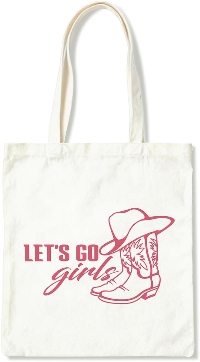 Traveling Canvas Tote Bag, Let's Go Girls Reusable Shoulder Bags, Christmas Gifts to Friends and Family, Holiday Gift Bags for Wrap Storage, Casual Canvas Totes for Work Traveling