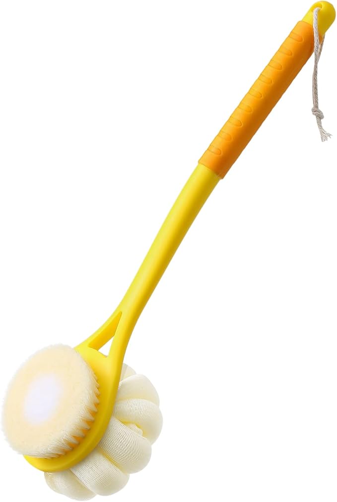 Shower Body Brush,Soft Bristles and Beautiful Pumpkin Loofah 14" Long Handle Back Scrubber Bath Mesh Sponge for Skin Exfoliating Bath,Massage Bristles Suitable for Wet or Dry,Men and Women (Yellow)