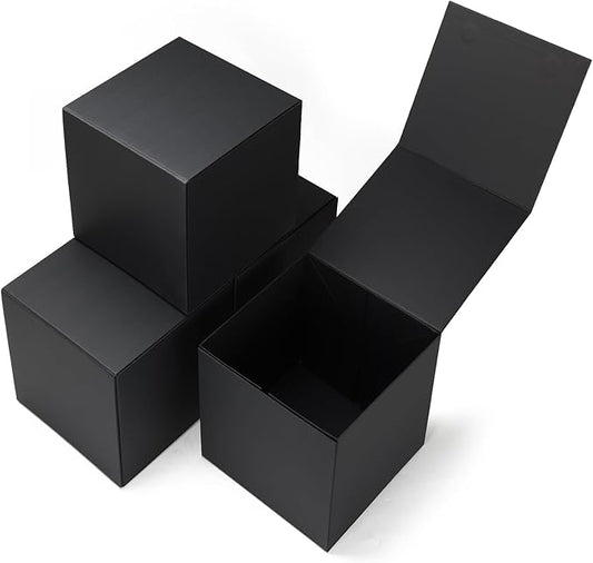 Schliersee 8x8x8 Gift Box with Lids Magnetic Closure Set of 4, Black Square Gift Wrap Boxes for Wedding, Birthday