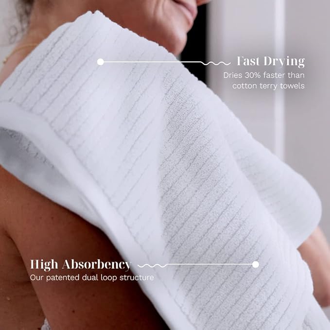 LUXOME Luxury Performance 6-Piece Bath Towel Set | Dual-Loop Design | Ultra Soft | Highly Absorbent | Quick Drying | Sail (White)