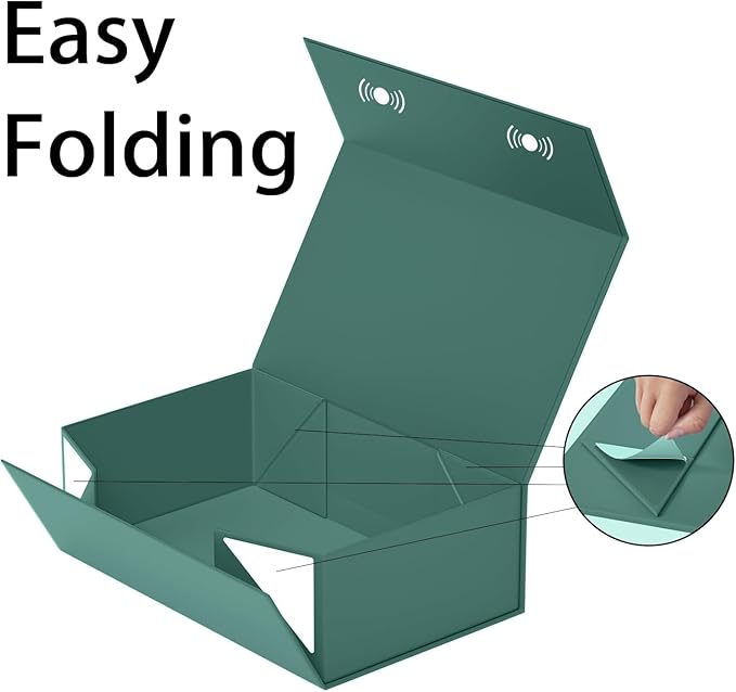 5 Pack Green Gift Box, 12x6x4'' Gift box for Presents with Lids Magnetic Closure Rectangle Collapsible for Bridesmaid Proposal Box, Wedding, Christmas, Halloween, Birthday Gift Packging