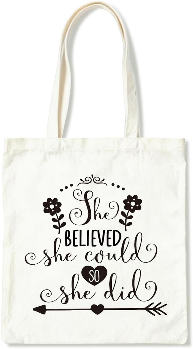 Canvas Tote Bag for Women, She Believed She Could so She did Shoulder Tote Bags, Inspirational Canvas Totes to Work Traveling, Christmas Gifts to Women Friends, Holiday Gift Bags for Wrap Storage