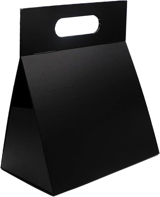 opaprain 9X6X4.3inch Portable Premium Folding Gift Box with Handles - Reusable Elegant Storage Solution for Birthdays, Weddings, Corporate Events, Eco Friendly Compact Design (Black)