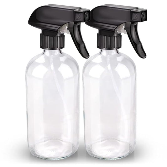 Glass Spray Bottle, Clear Glass Spray Bottle Set & Accessories Refillable for Plants Window Cleaners Aromatherapy Facial Hydration Watering Flowers Hair Care (2 Pack/16 oz) (Transparent)