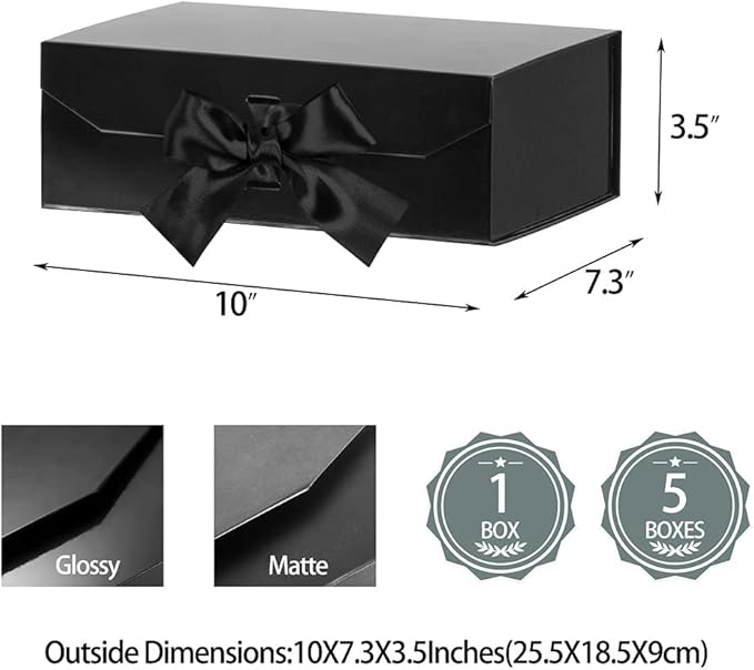 Glossy Black Groomsman Gift Box - 10x7.3x3.5 Inches, Decorative Box with Ribbon and Magnetic Lid Closure
