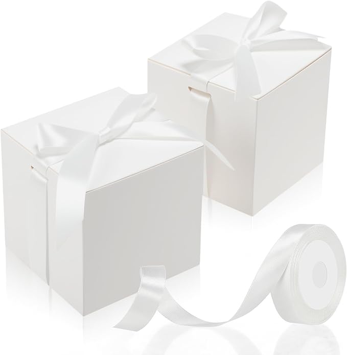 48 Pcs Christmas Gift Boxes with Ribbon Small Party Favor Boxes with Lids Mini Treat Candy Container for Wedding, Party, Birthday, Valentine's Day and More(White,2 Inch)