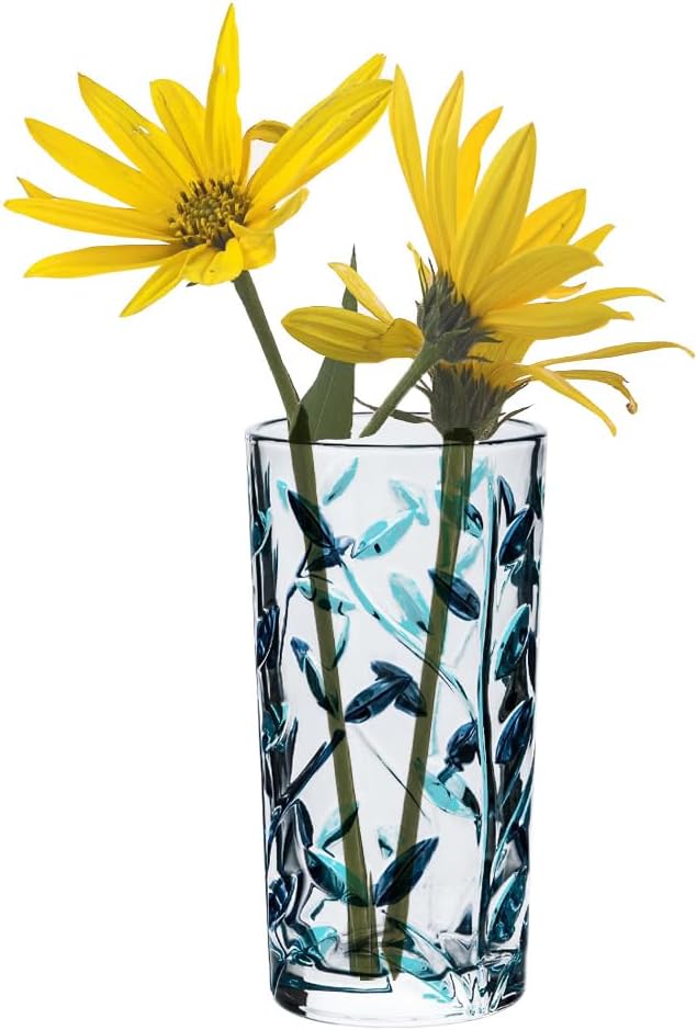 Hand Painted Blue Glass Vase 5.7 in