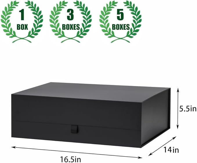 Extra Large Black Gift Box 5 Pack 16.5x14x5.5 Inches,Gift Boxs for Presents with Lid Magnetic Closure Collapsible,Groomsman Proposal Box,Birthday, Christmas,for Clothes and Large Gifts