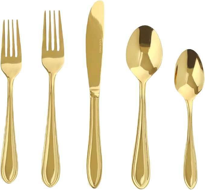Gold Silverware Set, 60 Piece Flatware Cutlery Set for 12,18/0 Stainless Steel Utensils,Mirror Polished Modern Tableware for Home & Kitchen Dining Wedding, Party