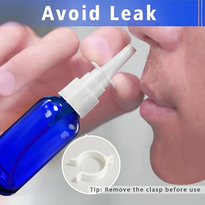 Nasal Spray Bottle Spray Glass Bottles 4Pcs 1oz (30ml) with Press Spray Head Refillable Portable Fine Mist, funnel, dropper,label, empty nose spray glass bottle blue nasal spray bottle