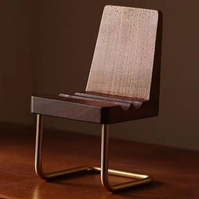 Cell Phone Holder Mini Black Walnut Wooden Chair, Mobile Phone Holder Stand, Portable Small Chair Holder Desktop Decoration