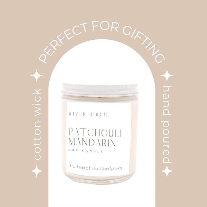 River Birch Candles Patchouli Mandarin Scented Candle | Premium, All-Natural, Non-Toxic, Soy Candles | 8.5oz 40 Hr Burn Time | Cozy Relaxing Gifts for Home