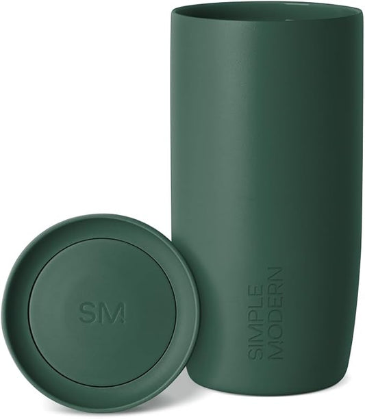 Simple Modern Travel Coffee Mug Tumbler with 360° Lid | Ceramic-Lined Insulated Stainless Steel Cold Brew Iced Coffee Cup | Gifts for Women Men Her Him | Voyager Signature | 16oz | Forest