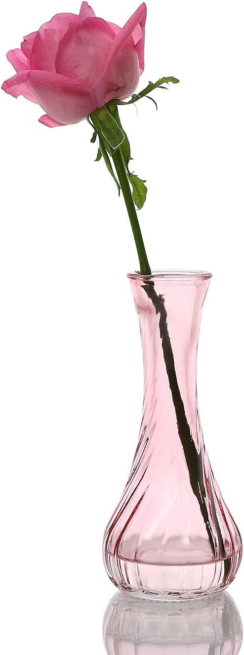 Set of 24 Glass Vase, Pink Bud Vases in Bulk with Lace for Floral Arrangements, Events, Home Decor Weddings, Table Centerpiece