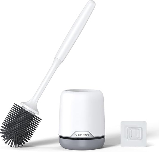 Lefree Silicone Toilet Brush and Holder,Bathroom Cleaner Brush Set,Non-Slip Handle Toilet Bowl Brush with TPR Soft Bristle,Wall Mounted/Floor Standing