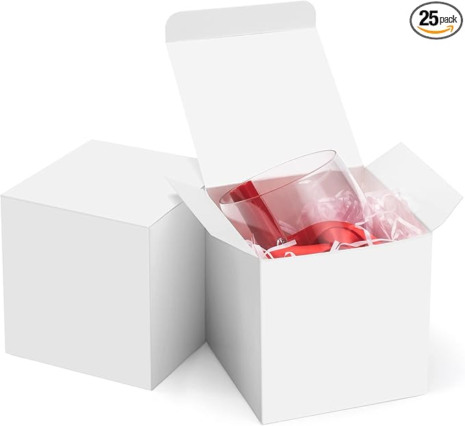 ValBox 4x4x4 White Gift Boxes 25PCS Kraft Paper Boxes with Lids for Gifts, Crafting, Cube, Cupcake Boxes, Easy Assemble Boxes for Party Favor
