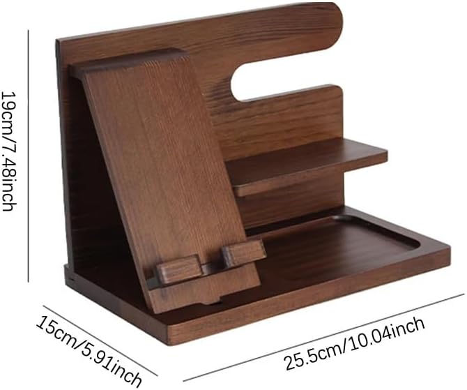 Wooden Nightstand Charging Station - Bedside Table Organizer for Men - Foldable Cell Phone Stand for Desk - Personalized Wood Docking Station