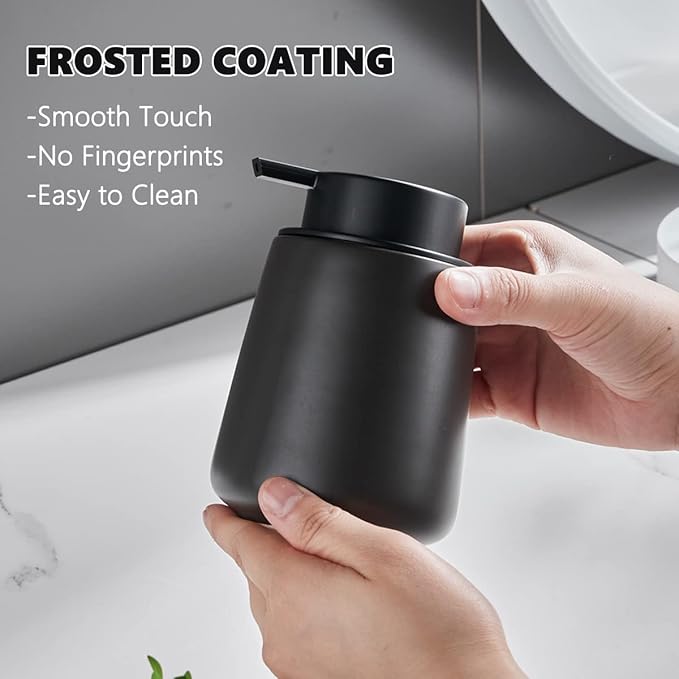 12Oz Black Soap Dispenser - Modern Ceramic Lotion Hand Soap Dispenser with Easy-to-Press Black Pump, Reusable and Refillable Liquid Dish Soap Dispenser for Bathroom & Kitchen