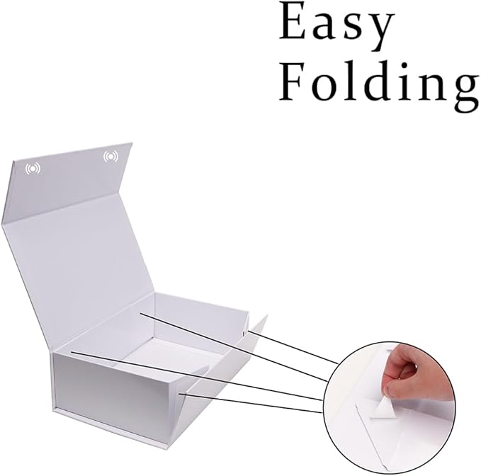 UoeRing 1 Pcs White Gift Box,9.5x6x3 Magnetic Gift Box for Presents with Lids Rectangle Collapsible for Bridesmaid Proposal Box,Wedding,Christmas,Birthday Gift Packging with Ribbon Card Envelope