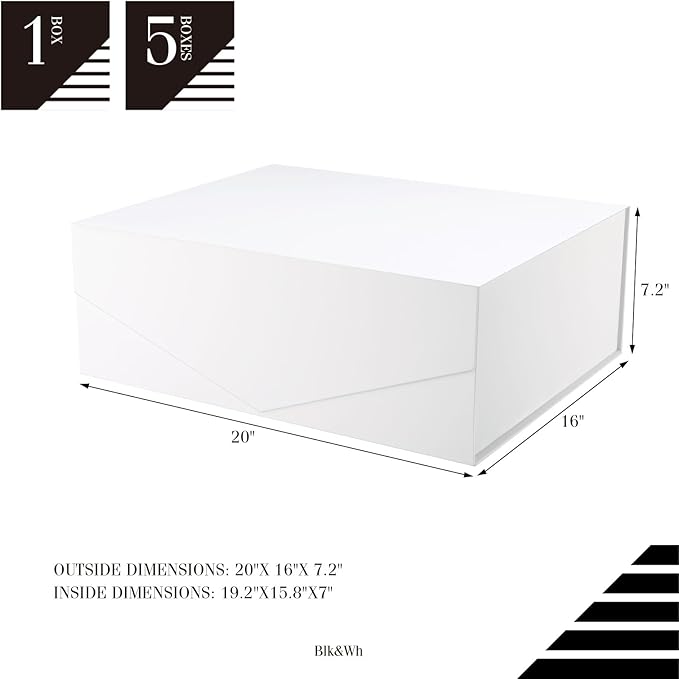BLK&WH Extra Large Gift Box with Lid 19.2x15.8x7 Inches, White Gift Box Closure Lid for Clothes and Large Gifts (Matte White)