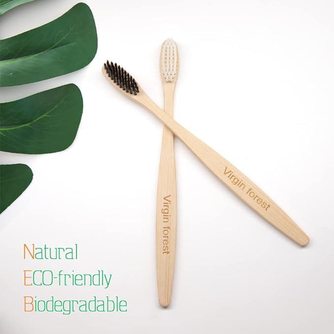 Virgin Forest Bamboo Toothbrushes, 8 Pcs Soft Bristle Eco-Friendly Biodegradable Toothbrushes