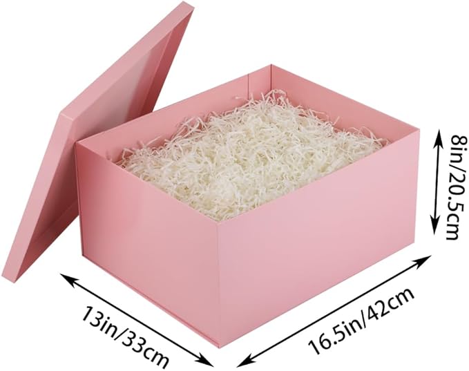 UoeRing 1Pcs Pink Extra Large gift box with lids 16.5×13×8 Inches gift boxes for presents,Birthday Box (include Ribbon, Paper Shred Filler Gift Card & Envelopes)