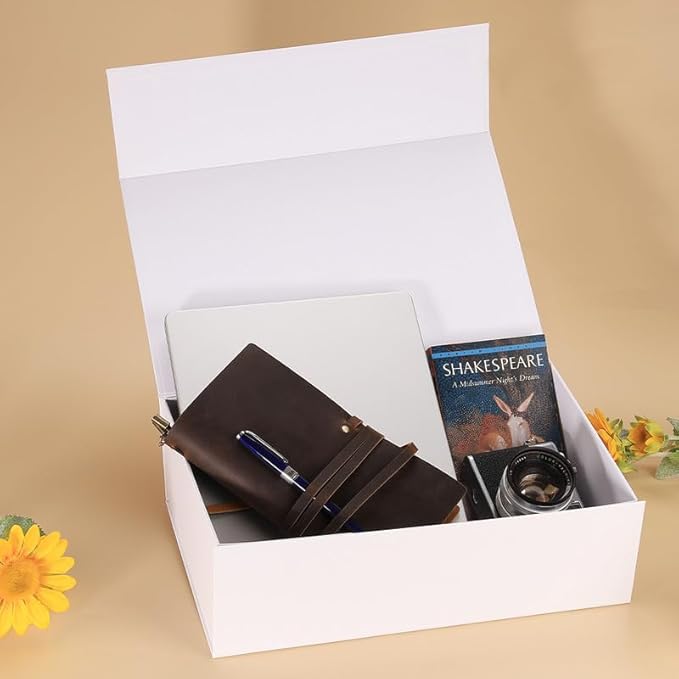 RayofSun White Gift Boxes with Magnetic Lids for Presents, Bridesmaid Proposal Box 13.7x9x4.3 inch, Large Rectangle Collapsible Decorative Box for Wedding, Christmas, Birthday(3PCS)