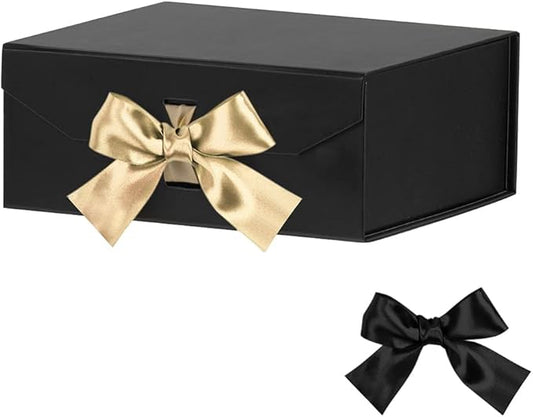 Black Gift Box 8x7x3.3 Inches, Luxury Gift Box with Ribbon, Empty Box with Lid, Collapsible Small Gift Boxes for Presents Packaging (Matte Black)